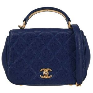 Chanel Carry Around Flap Bag Quilted Caviar Blue Leather Handbag (Pre-Owned)